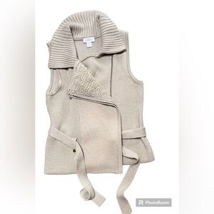 Ann Taylor women’s merino mohair cozy vest jacket beige zip up collared Medium